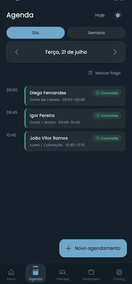 Tela de agenda do app Meu Alfred personalizada para uma barbearia